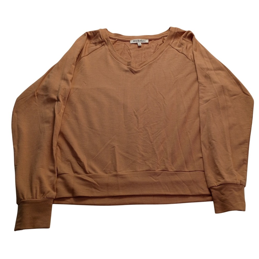 Workshop Republic Clothing Sweatshirt Women's V-Neck Raglan Tan Casual Size M